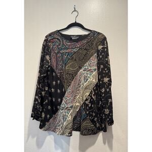 Vintage Carole Little Blouse Size 4 Mixed Media Floral Paisley Print Boho Arsty